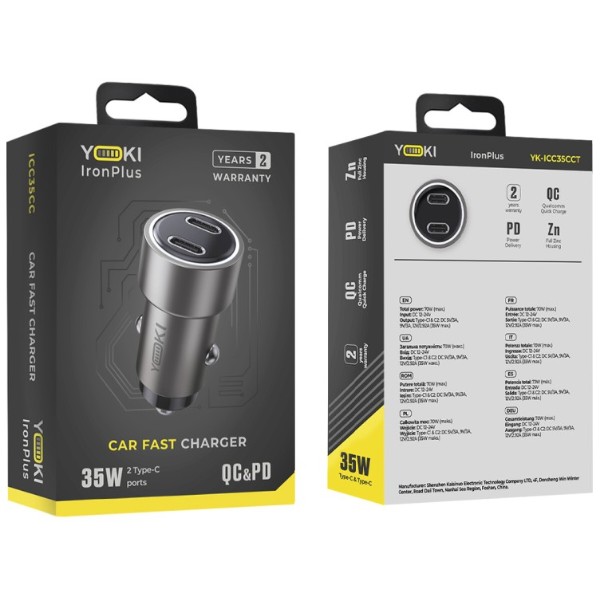 Фото - Автомобильное зарядное устройство YOKI IronPlus 2 Type-C PD&QC 35W Black (YK-ICC35CСT)